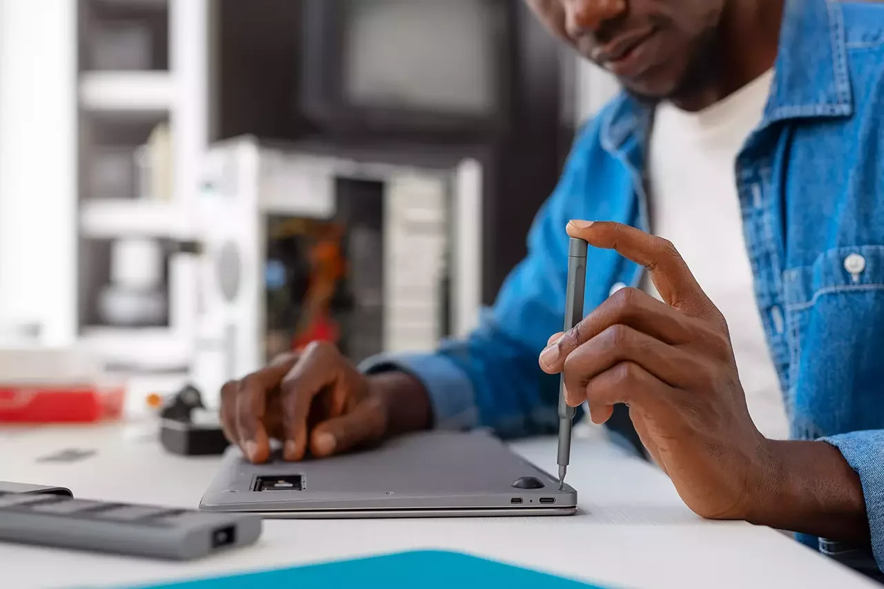 close up man working computer chips